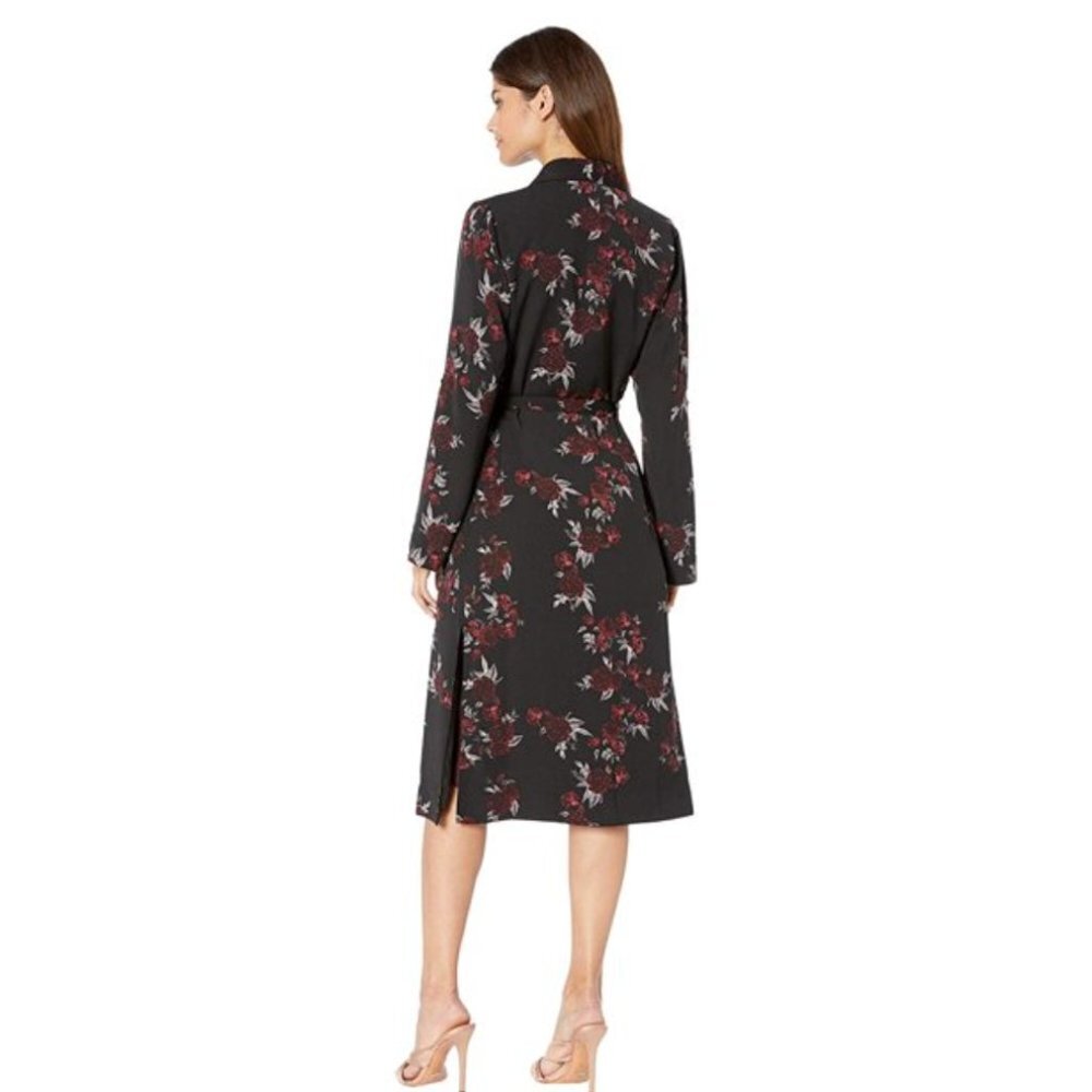 Kensie Dark Floral Shawl Collar Rose Noir Trench Midi Coat/Dress Size XS - Picture 3 of 15
